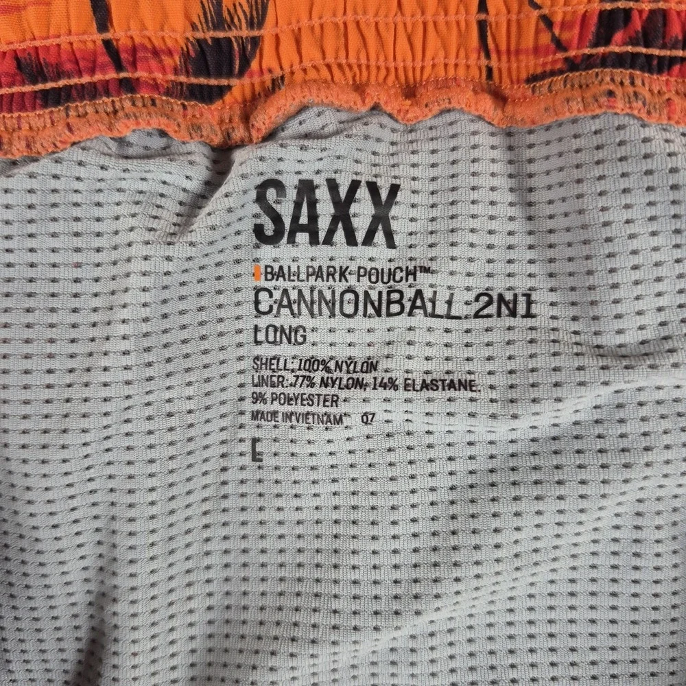 Saxx Cannonball 2 In 1 Swim Trunks Men's Large Orange Lined Drawstrings Beach